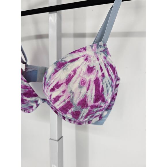 PINK Victorias Secret Sz 34DD Wear Everywhere Super Push Up Bra Tie Dye Purple - Picture 2 of 5